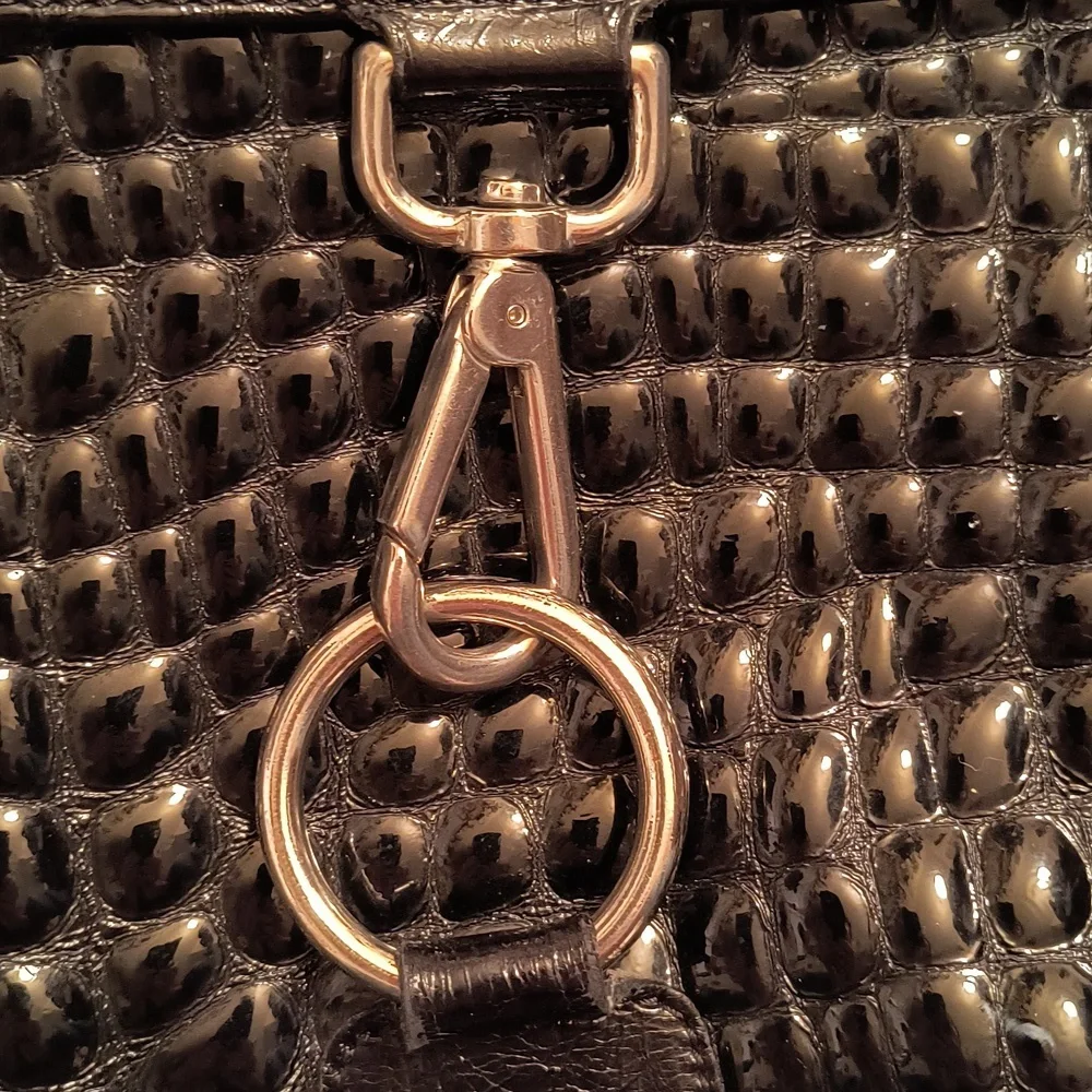 THE TREND Crossbody Bag Purse Croc Embossed black Leather ITALY. - Picture 6 of 11